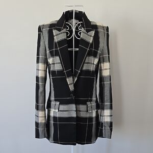 H&M Chic Black and Ivory Plaid Blazer